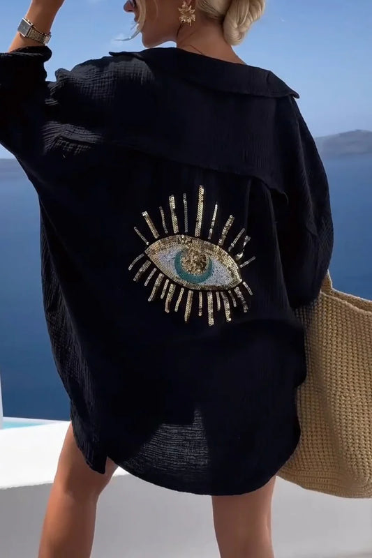 Koszula Evil Eye Casual z cekinami i koralikami