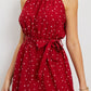 Heart Printed Tie Waist Halter Neck Dress